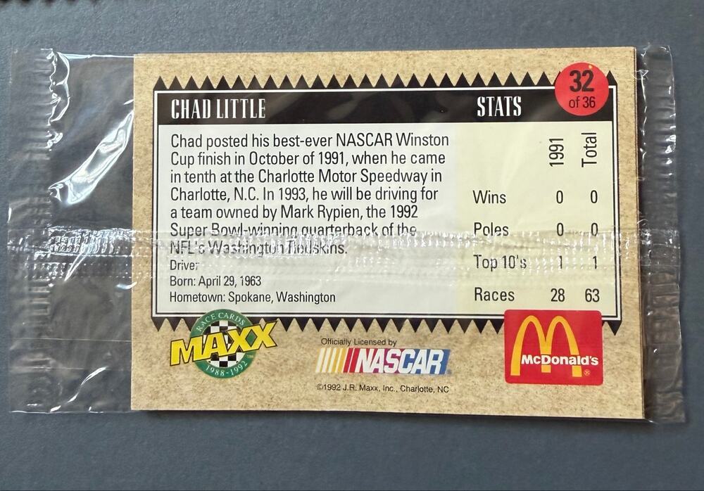 Chad Little NASCAR vintage McDonald’s All Star race team 1992